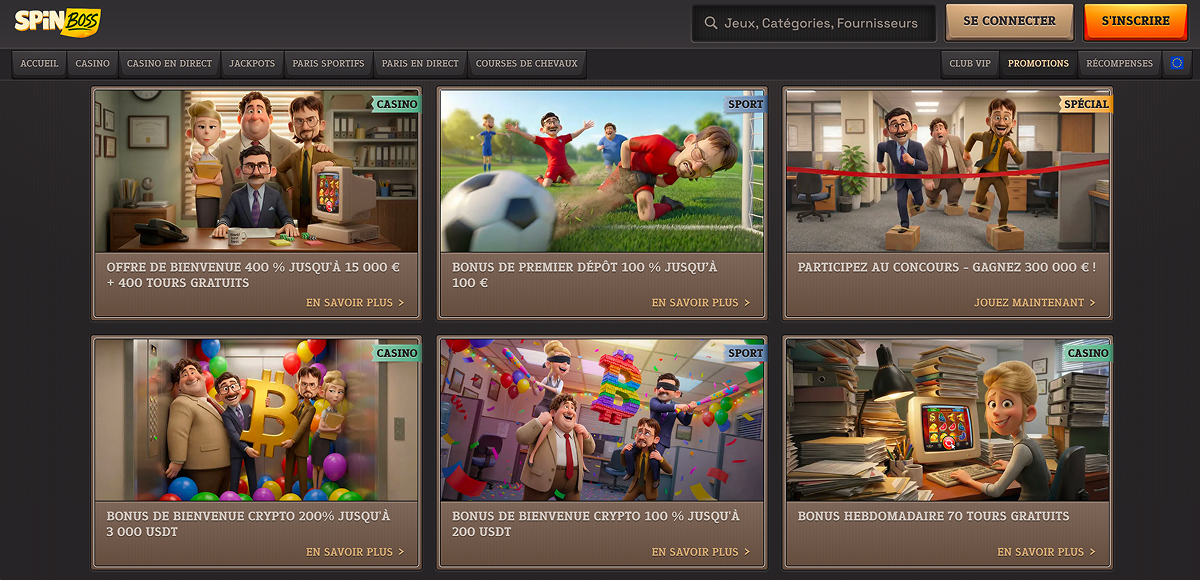 Liste des bonus sur Spin Boss Casino Tous les bonus de SpinbossCasino