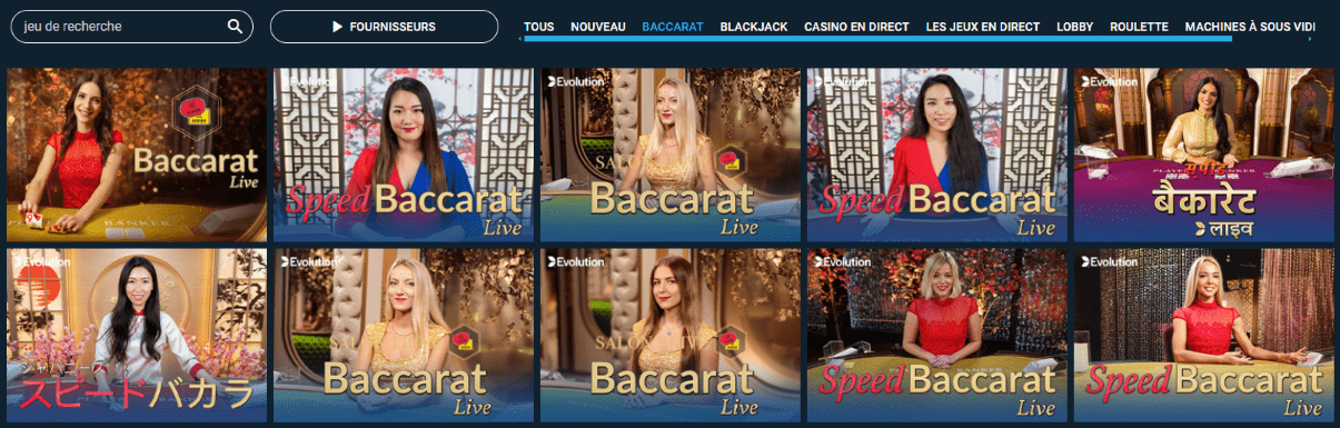 Baccara Jeux de Casino sur Internet Francophone