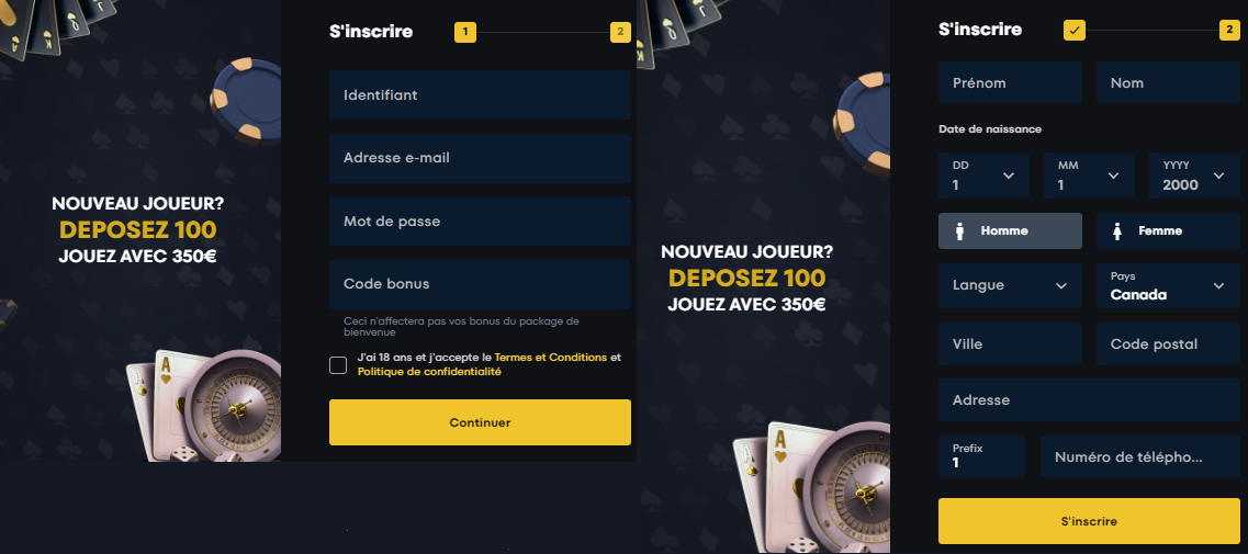 Processus d'Inscription et Login en EuroMoon Casino.COM