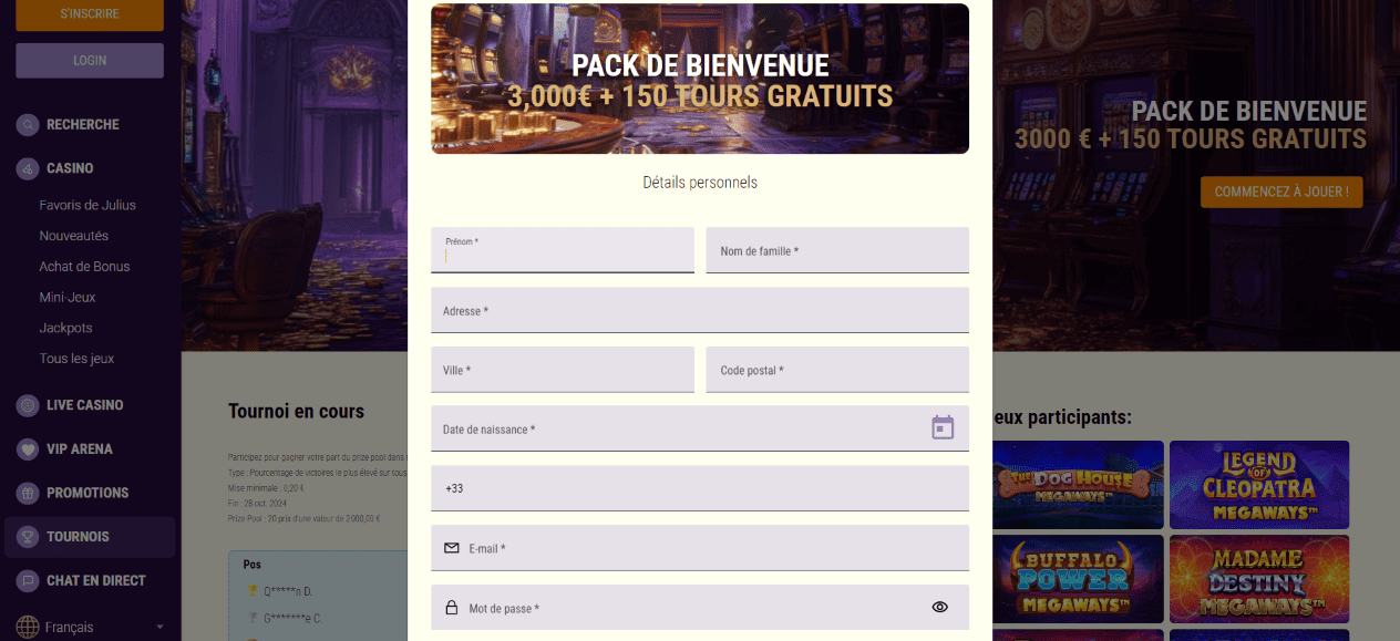 S'inscrire et se Connecter à Casino-Julius et Jouer Maintenant !