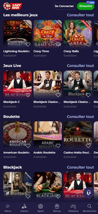 Jouer Maintenant Croupiers en Direct Jeux au Lazy Bar Casino France