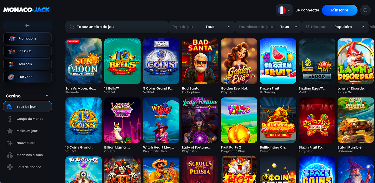 Jeux en argent réel sur Monaco.Jack Casino MonacoJack Fracne Page des jeux