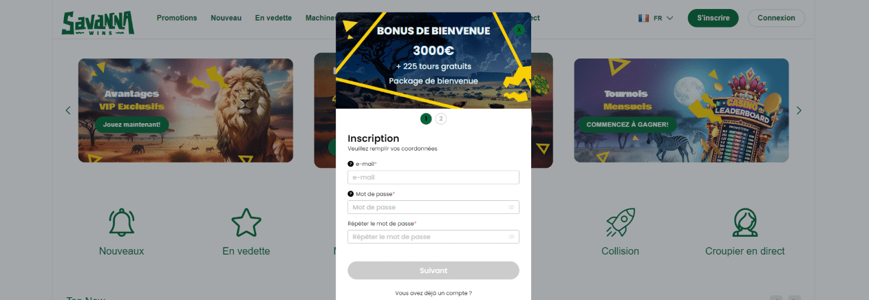 Inscription au Savanna Wins Casino Enregistrer un Nouvel Utilisateur en Casino en Ligne Savanna Wins et Connexion à Mon Compte