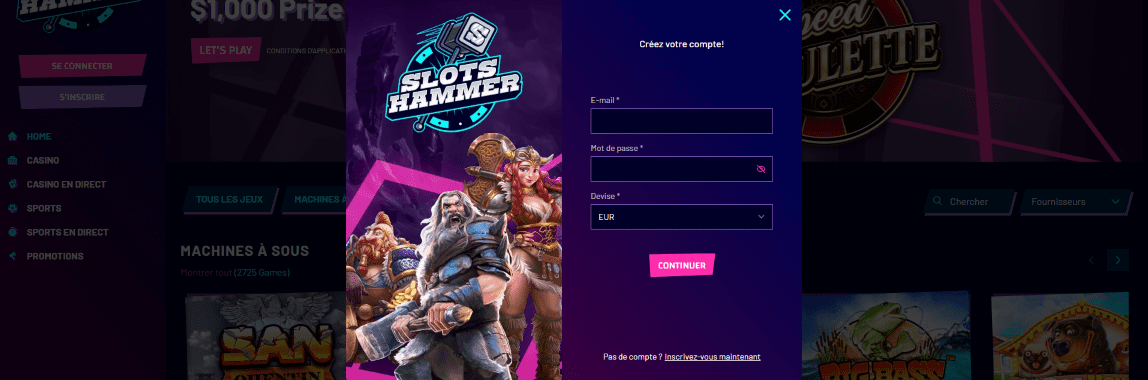 Inscription au SlotsHammer Casino Casino Slots Hammer sur Internet - Enregistrer un Nouvel Utilisateur en France
