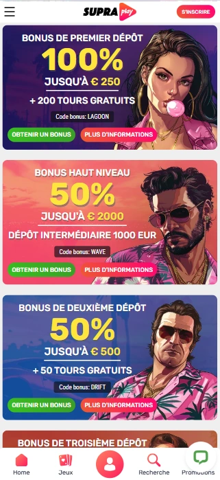 Meilleur Bonus sans Dépôt en Casino PlaySupra en Ligne